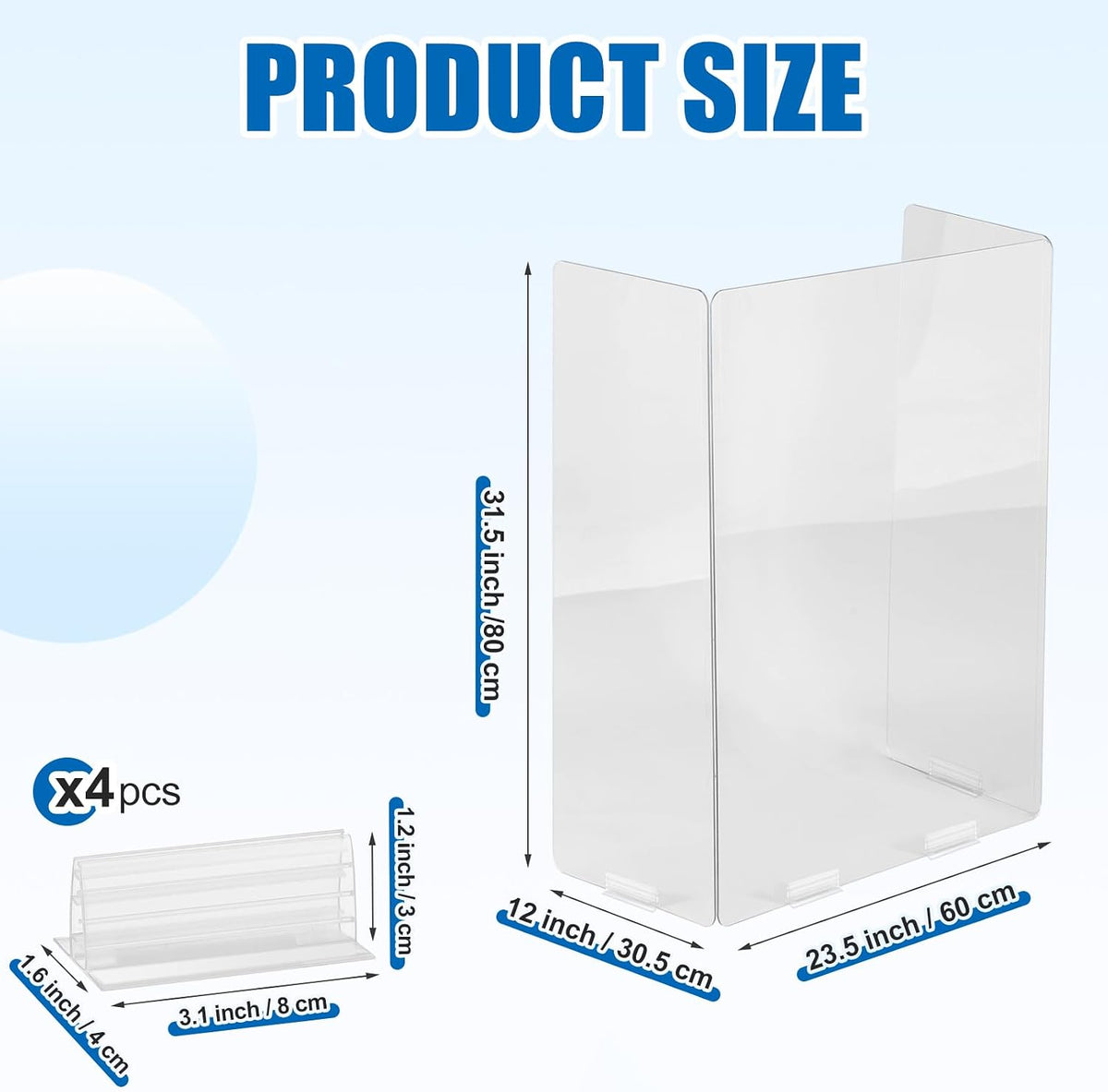 Foldable 3-Panel Sneeze Guard for Counter 24" x 32" Large Plastic Shield for Desk Office School Retail Stores Acrylic