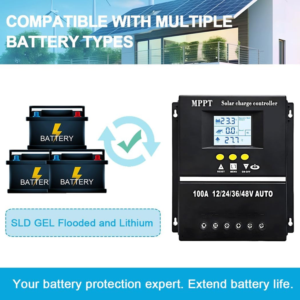 60A MPPT Solar Charge Controller 12V 24V 36V 48V LCD Display Battery Intelligent Regulator Max 100V Input Dual USB