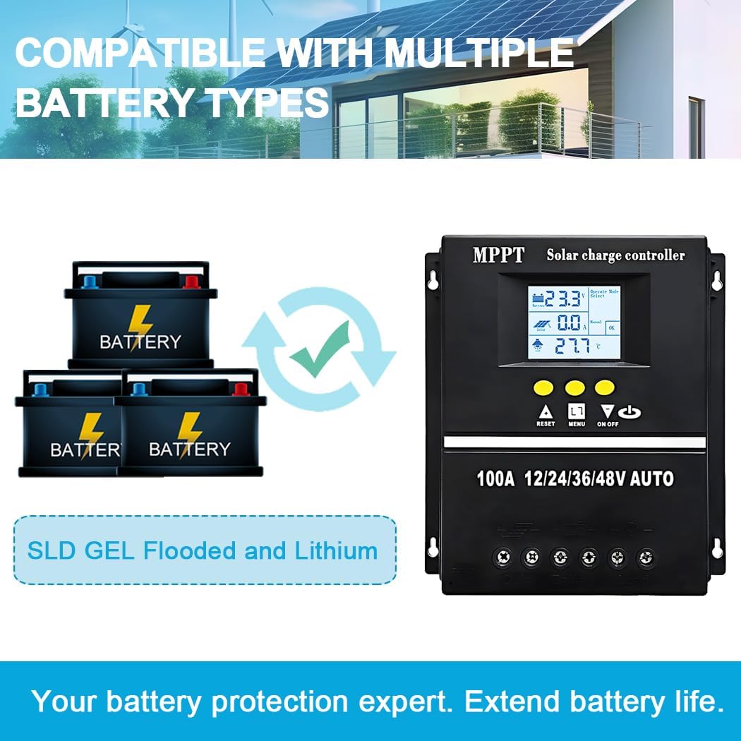 60A MPPT Solar Charge Controller 12V 24V 36V 48V LCD Display Battery Intelligent Regulator Max 100V Input Dual USB