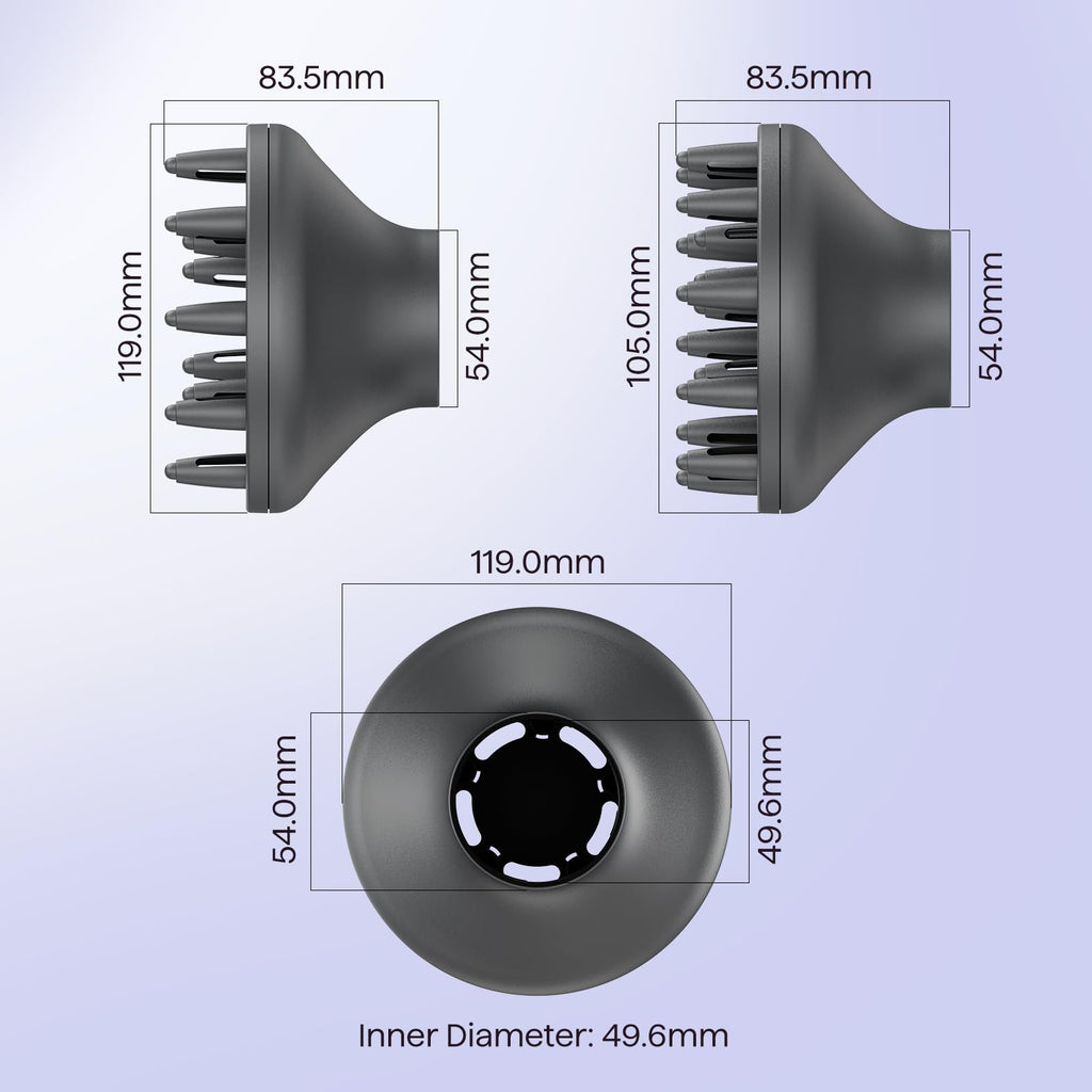 Grey Diffuser - Compatible with Wavytalk Blown Away Ionic Hair Dryer (Fits 49.6mm Internal Diameter)