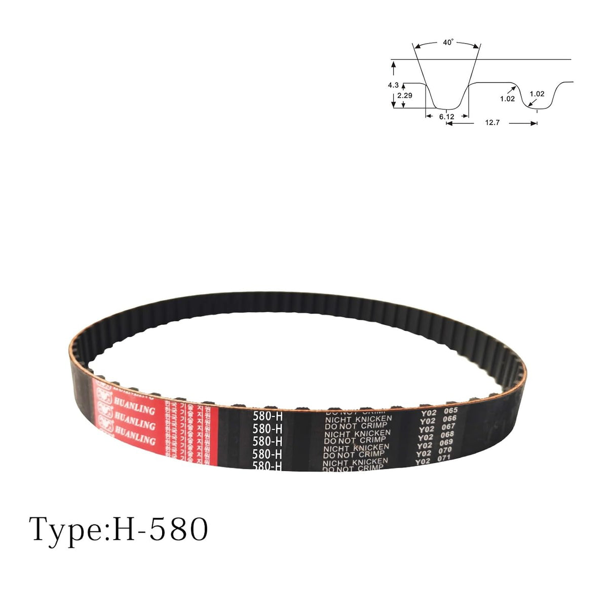 580-H-100 H Timing Belt, 58" Pitch Length, 1" Width, 116Teeth