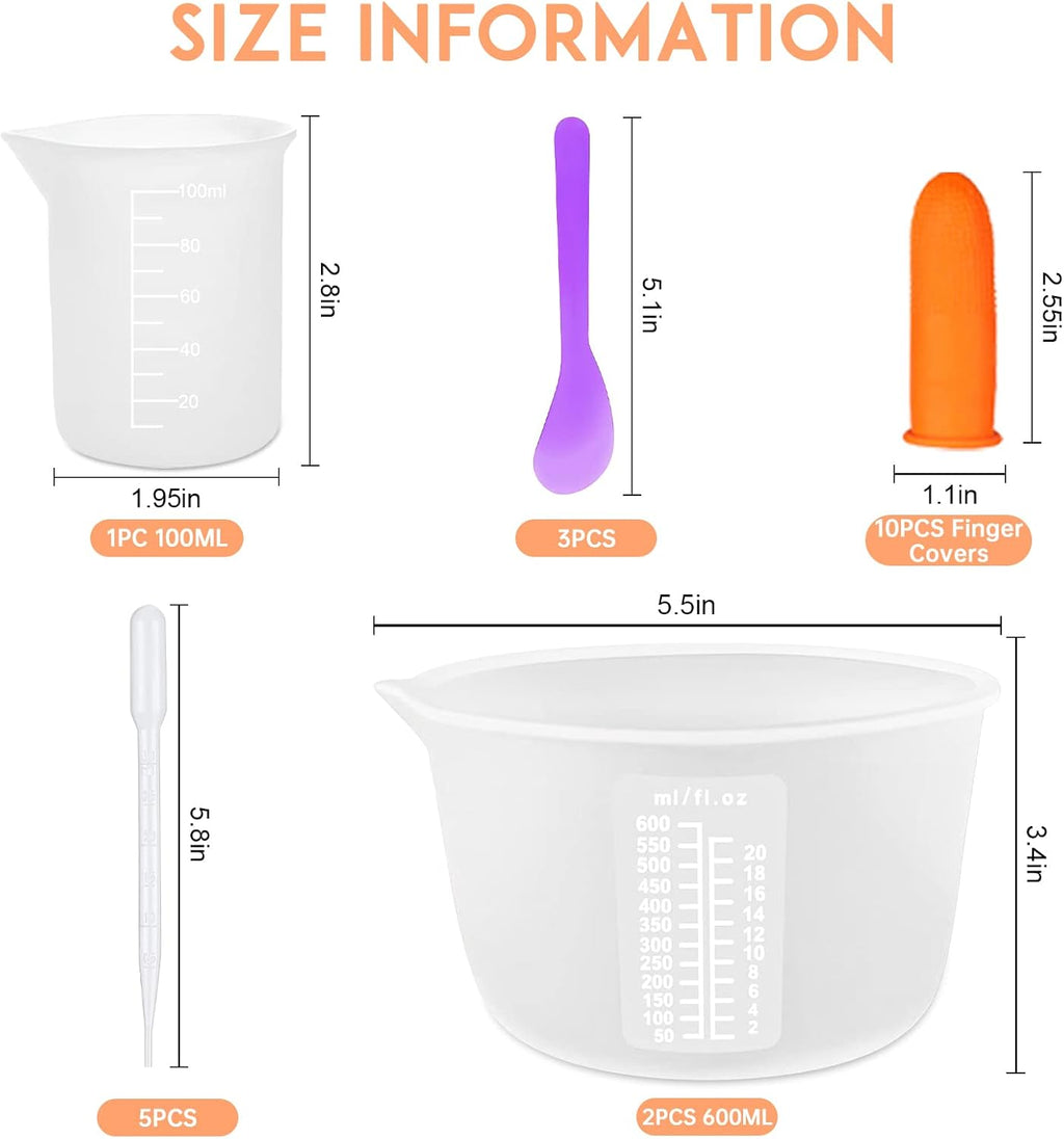 Silicone Resin Measuring Cups, 600ml with Stir Sticks