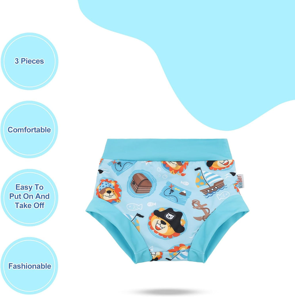 3 Pack Reusable Baby Swim Diapers UPF 50+ Washable Boy Beach Diapers