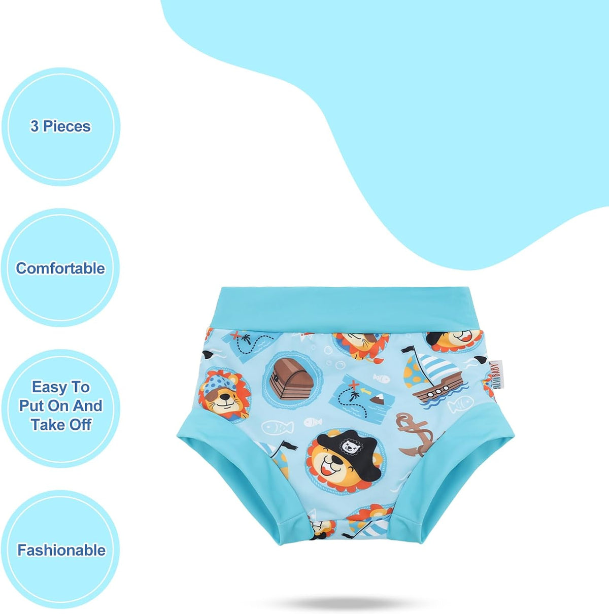 3 Pack Reusable Baby Swim Diapers UPF 50+ Washable Boy Beach Diapers
