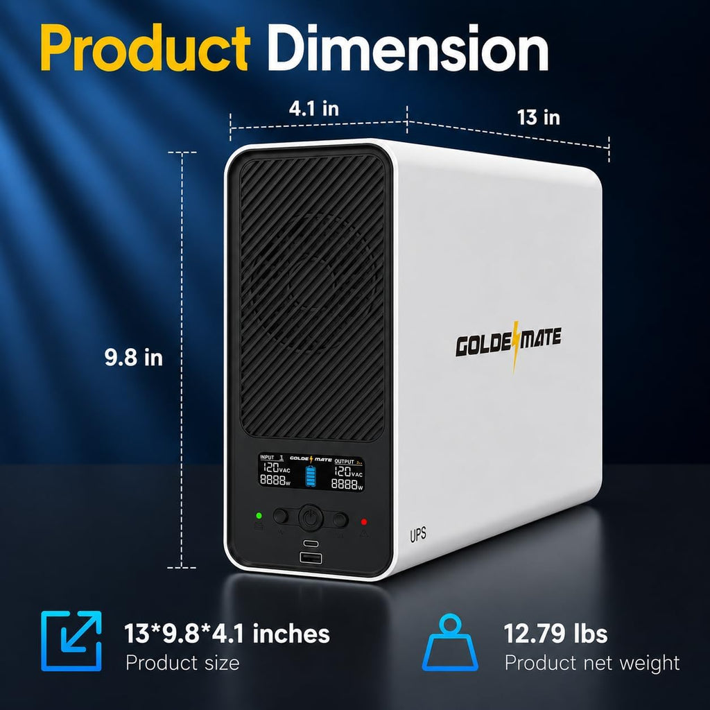 1500VA/1000W Lithium UPS Battery Backup & Surge Protector, White | Pure Sine Wave, 8 Outlets & 2 USB Ports, LCD