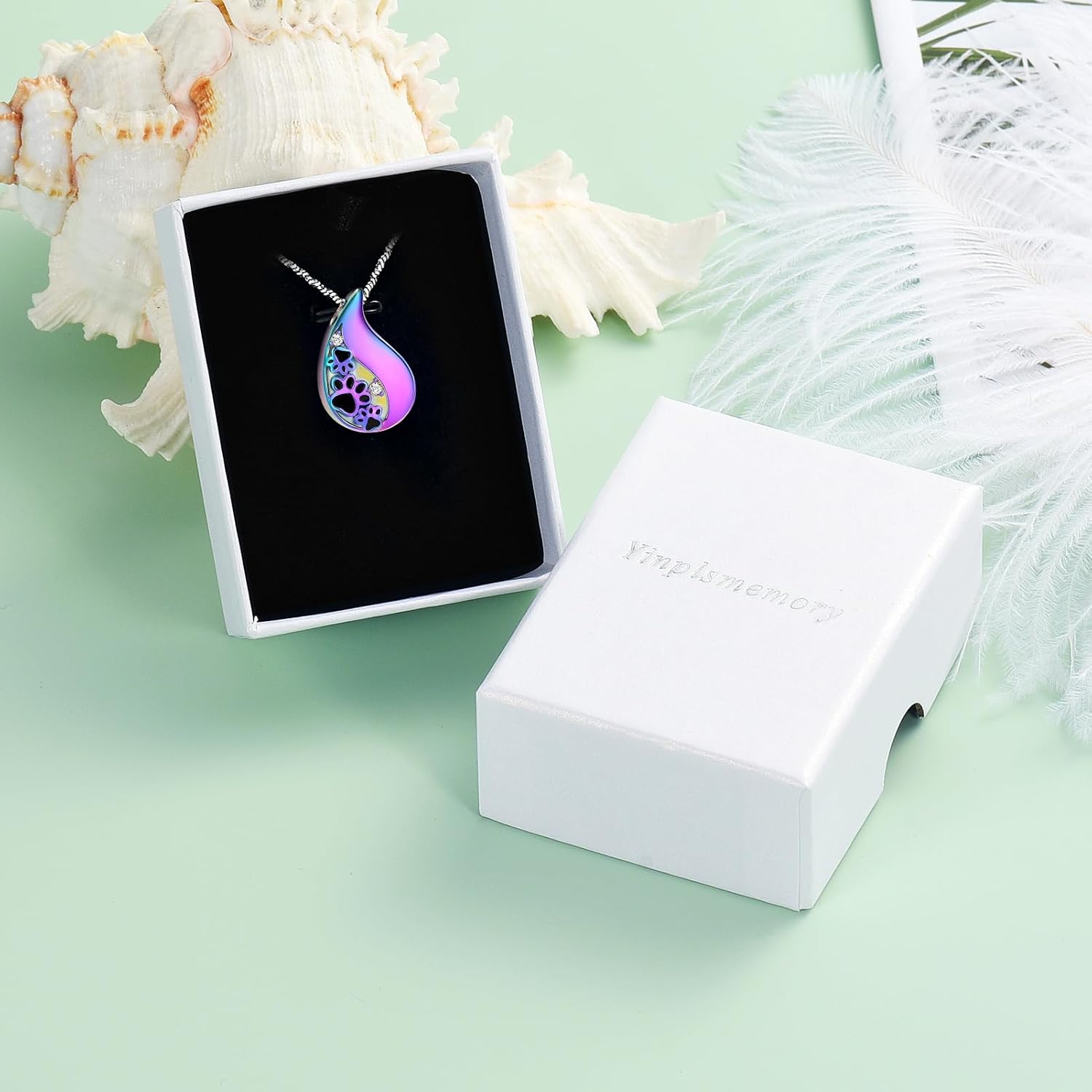 Pet Paw Print Teardrop Urn Necklace for Ashes for Dog/Cat Ashes Keepsake Memorial Pet Cremation Jewelry
