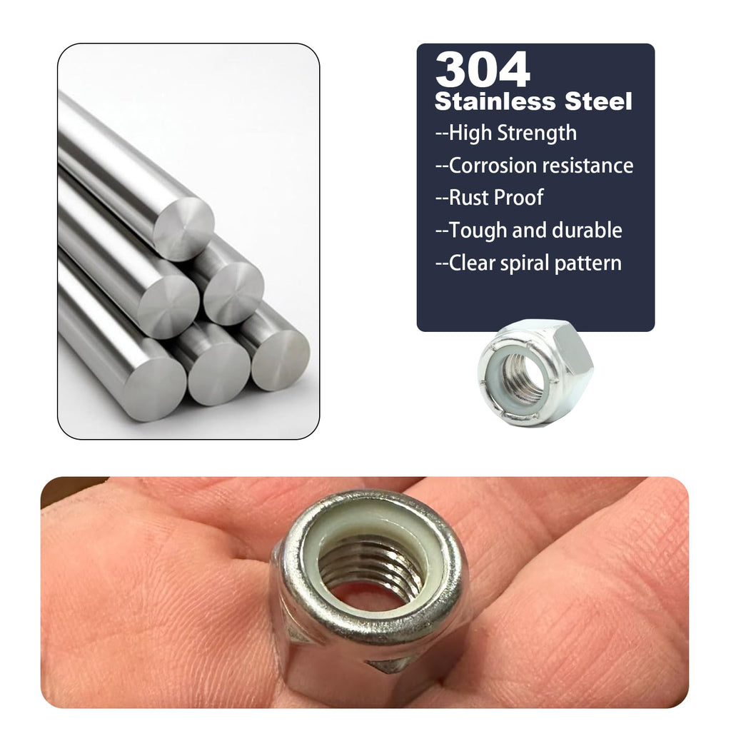 5/16-18 Nylon Insert Lock Nuts 75 Pack, 304 Stainless Steel Hardware Nuts