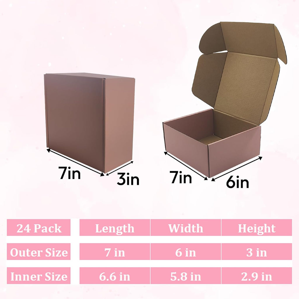 Pink Shipping Boxes 24 Pack 7x6x3 inches, Corrugated Cardboard Mailer Boxes