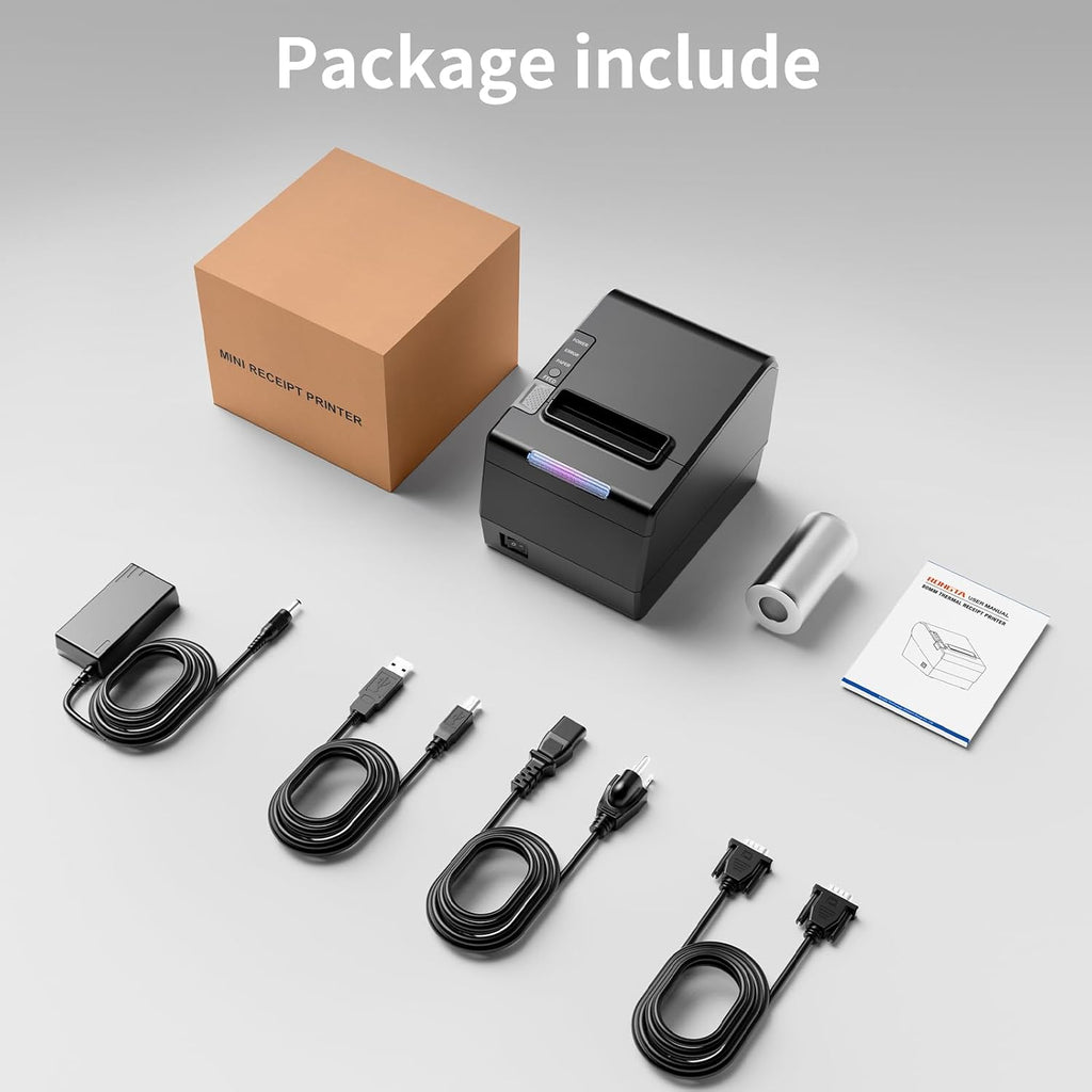 POS Printer, 80mm Thermal Receipt Printer, Restaurant Kitchen Printer with Auto Cutter, USB Serial Ethernet