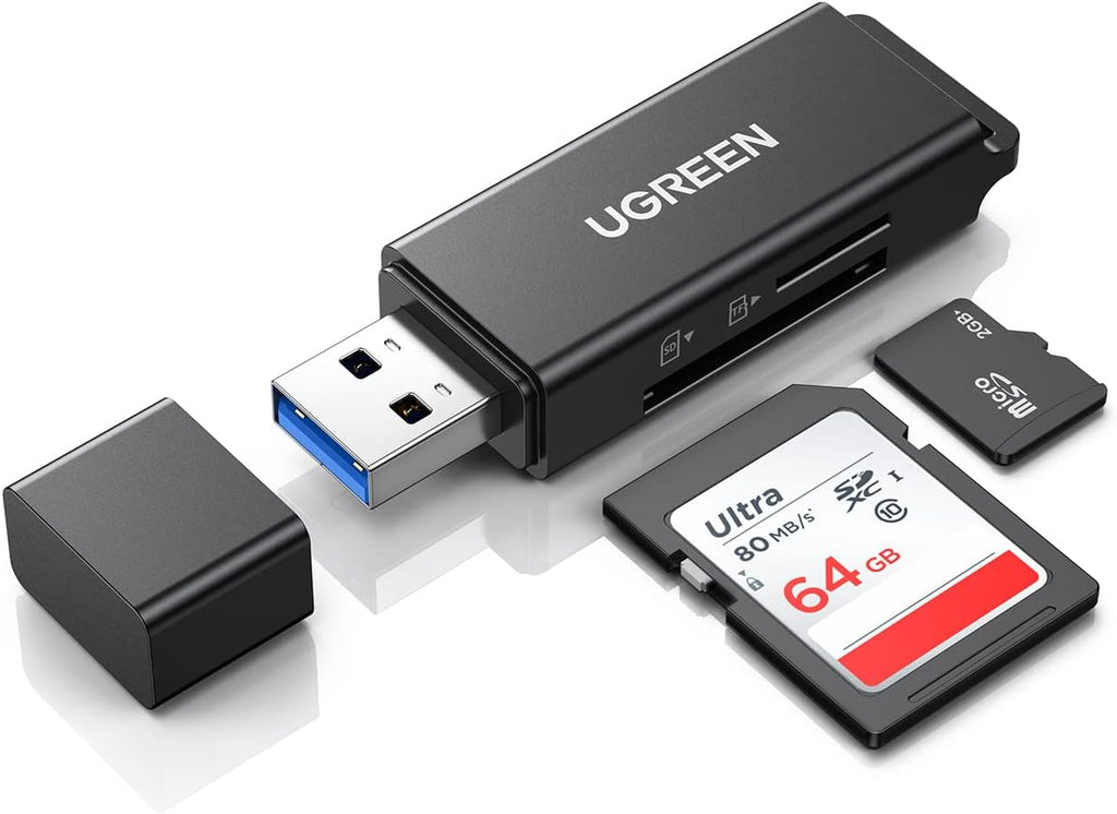 SD Card Reader Portable USB 3.0 | Dual Slot Flash Memory Card Adapter Hub for TF SD Micro SD SDXC SDHC for Mac