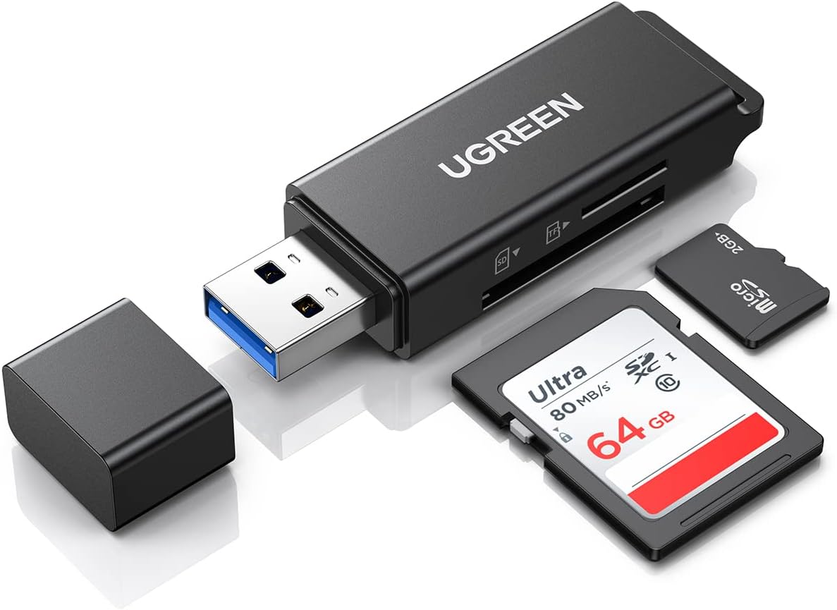 SD Card Reader Portable USB 3.0 | Dual Slot Flash Memory Card Adapter Hub for TF SD Micro SD SDXC SDHC for Mac
