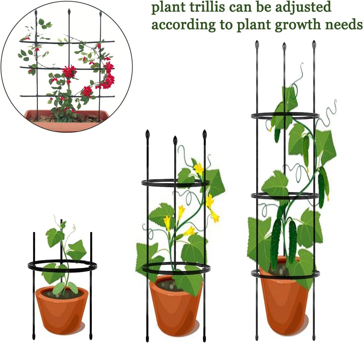 Garden Trellis,2 Pack Plant Trellis,2 in 1 Tomato Cages and Supports for Vines Crop,Plant Stake for Climbing Plants