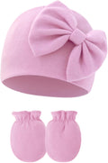 Newborn Beanies Cap No Scratch Mittens Set 0-6 Months Infant Bow Caps Baby Girls Boys Cute Nursery Headbands Hats