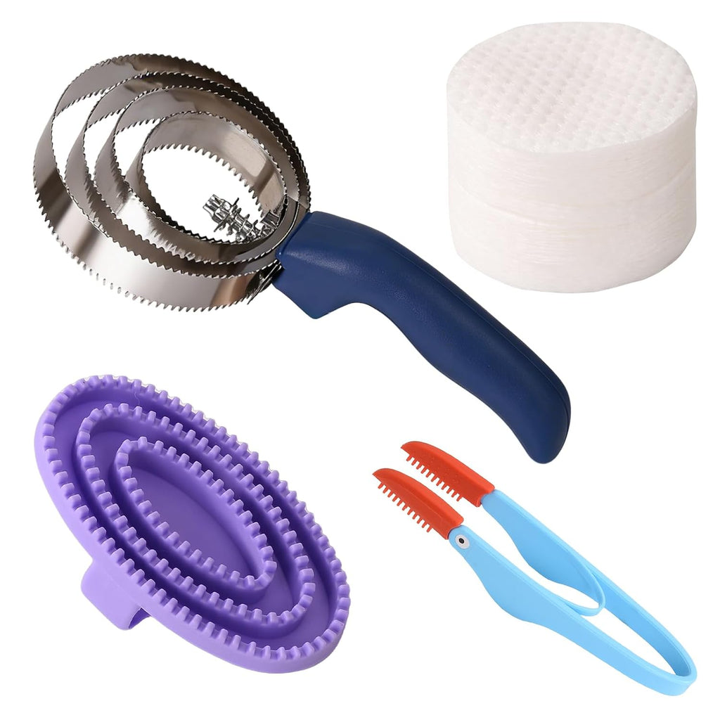 Curry Comb Kit, 4 Ring Curry Comb, Rubber Brush, Stain Wipe Brush Set