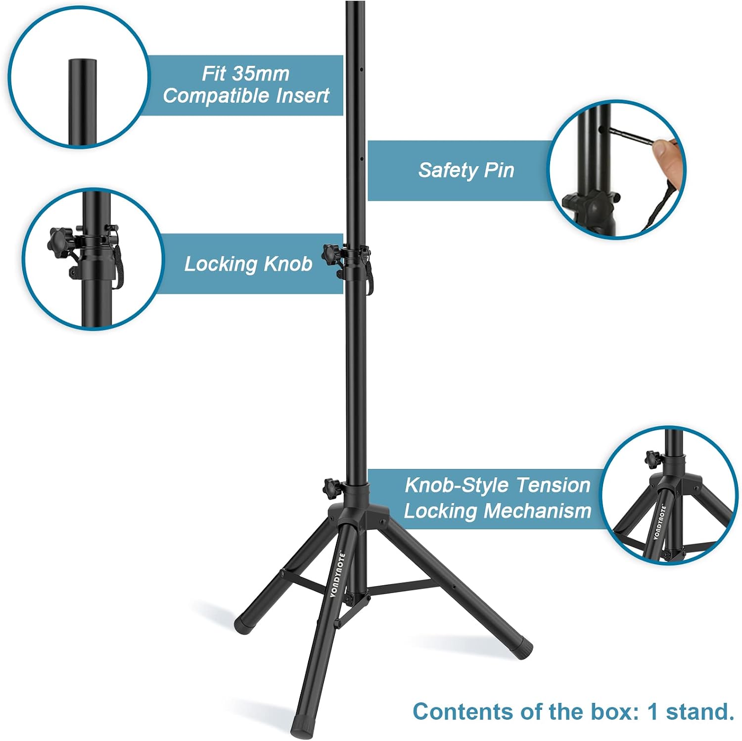 Single Tripod Speaker Stand 33.5"-53.5" PA DJ Short Speaker Stand | Short Mini Speaker Mount Stand, 35mm Pole Mount