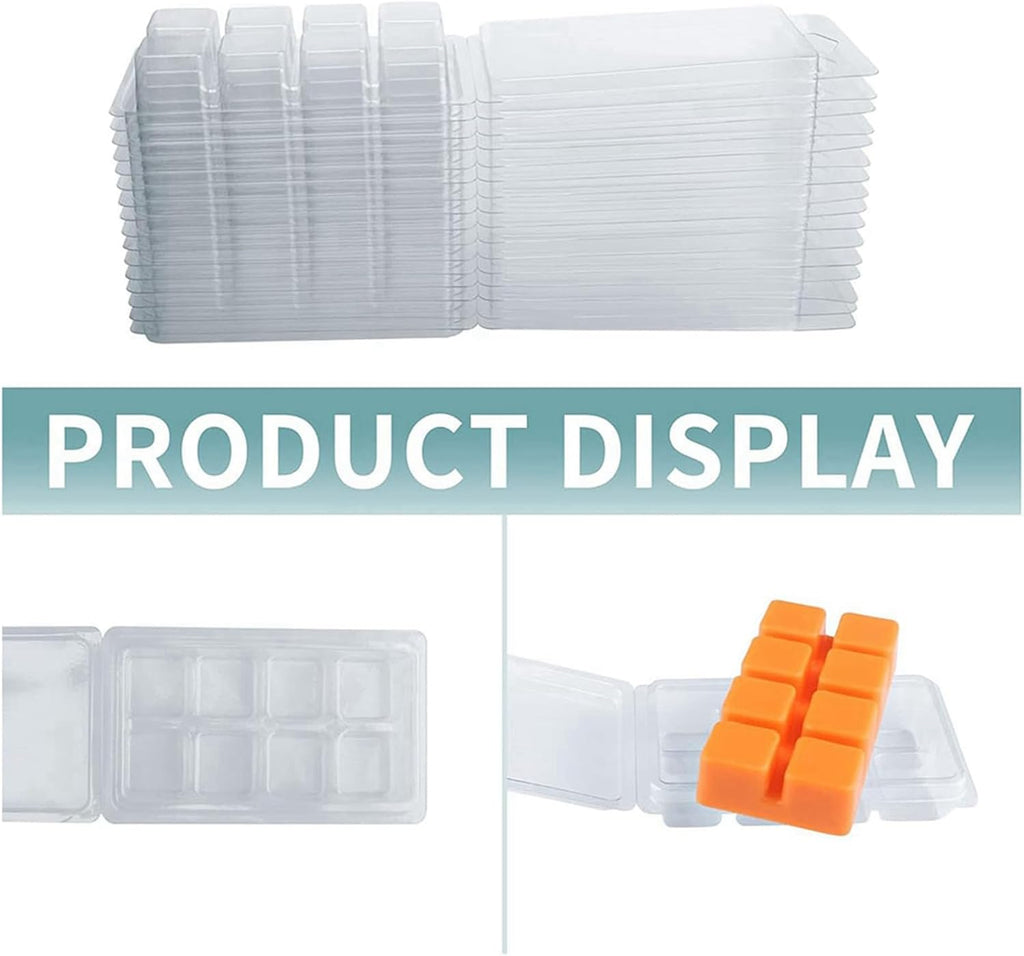 Wax Melt Containers-8 Cavity Clear Empty Plastic Wax Melt Molds-100 Packs Cubes Clamshells for Tarts Wax Melts