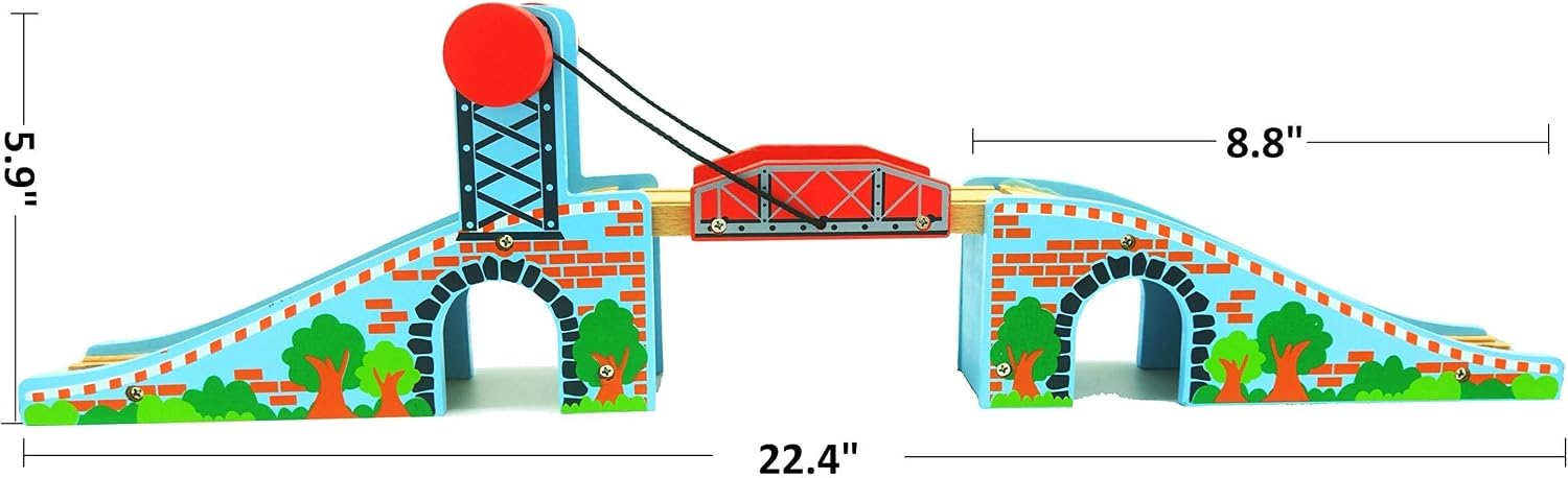 Wooden Train Tracks Accessories Wood Train Lifting Bridge for Railroad Tracks fits for All Railway Tracks