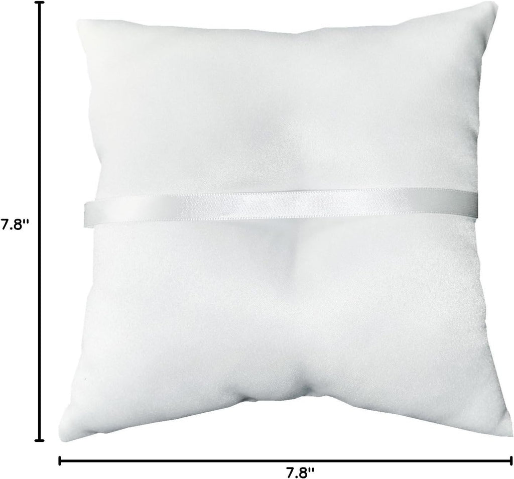 7.8" Satin Double Hearts Decoration Wedding Ring Bearer Pillow (White)
