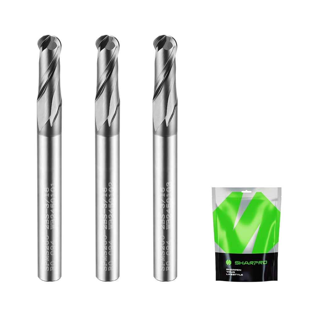 3/16'' Shank Carbide Ball Nose End Mill Bits, 2 Flute Solid Carbide