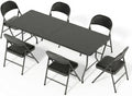 6FT Black Plastic Folding Table Set with 6 Black PU Padded Chairs | Portable Foldable Tables and Chairs for Parties