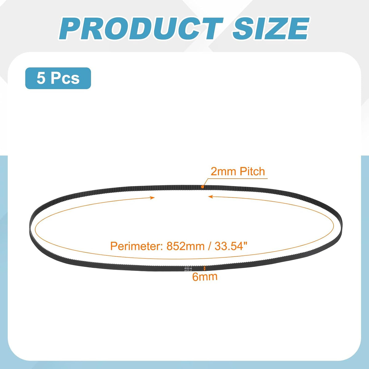 MECCANIXITY 852mm GT-2 Timing Belt 6mm Width 2mm Pitch Black 5pcs