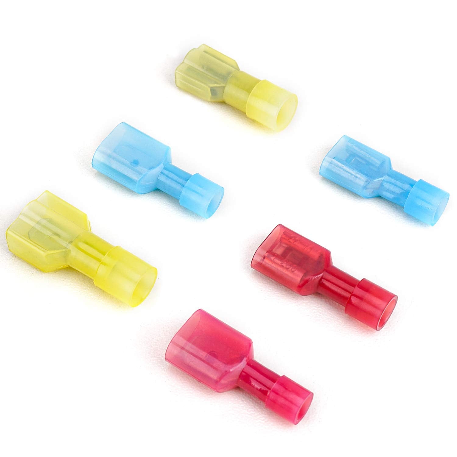 100 Pcs Nylon Spade Quick Disconnect Connectors Kit, Electrical Insulated Terminals, Male and Female Spade Wire Crimp