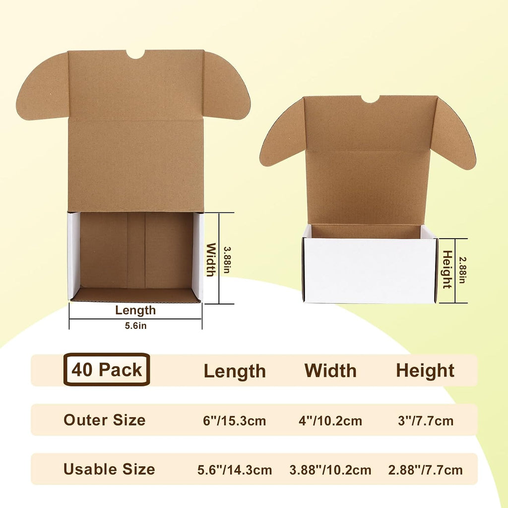 40 Pack 6x4x3 Small Shipping Boxes for Packing Small Business, White Corrugated Cardboard mailing Box for Shipping