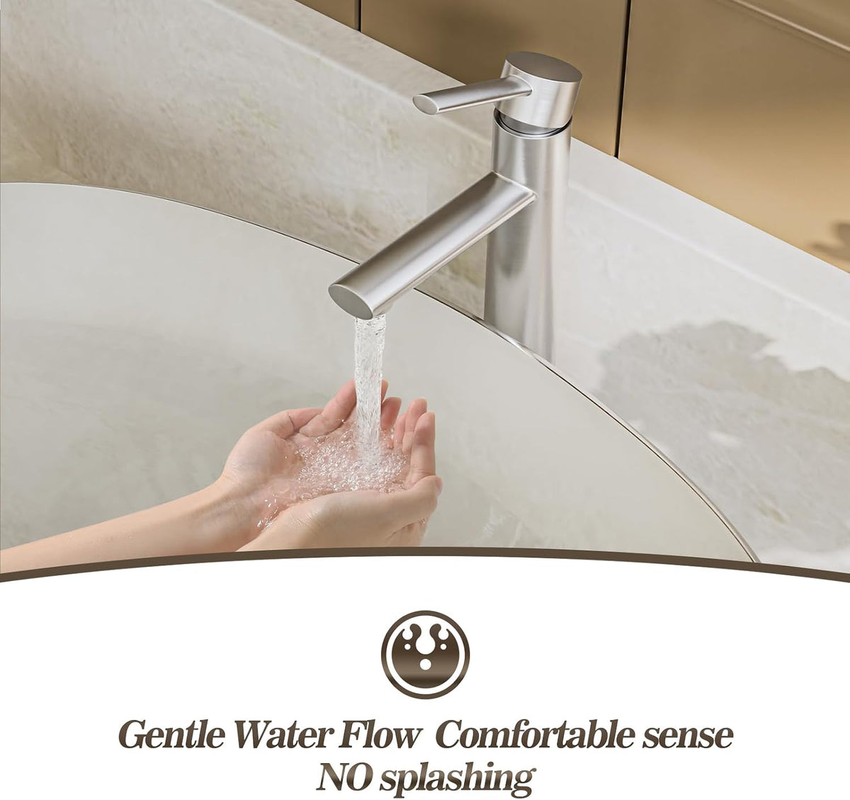 Brushed Nickel Vessel Sink Faucet, Tall Bathroom Faucets 1 Hole Single Handle Above Counter Sink Bathroom Faucet