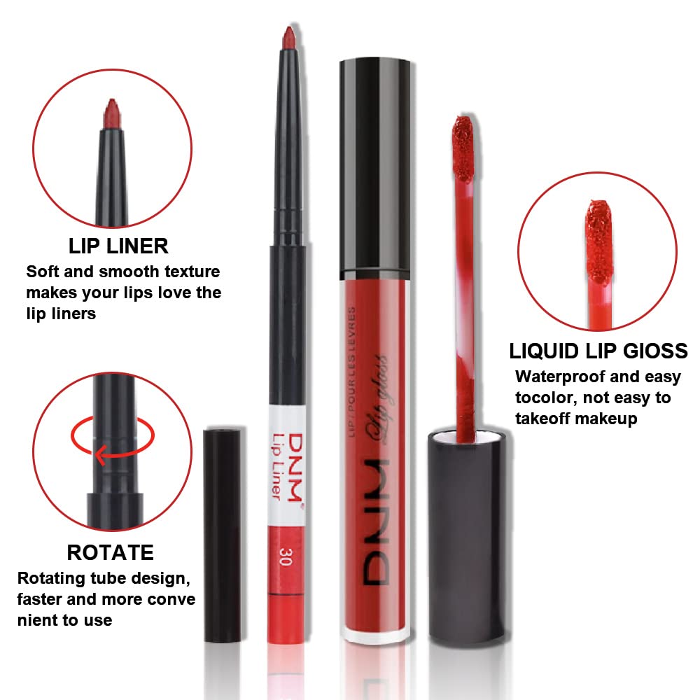 2Pcs Dark Oxblood Red Matte Lip Liner and Lipstick Combo Lip Gloss Stains Pencil Makeup Set Women Long Lasting 24