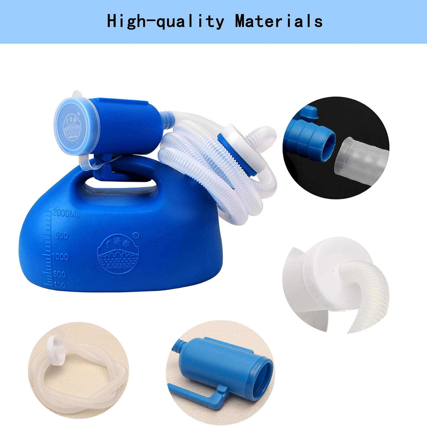 2000ML Portable Urinal for Men and Women, Spill Proof Urine Bottles for Men, Thick Large Pee Bottle with Long Tube