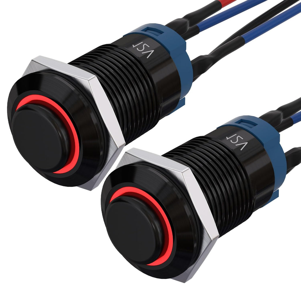 APIELE 12mm Momentary Push Button Switch Pre-Wired 150mm High Round Head (Black Aluminum, Red)