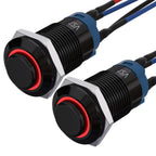 APIELE 12mm Momentary Push Button Switch Pre-Wired 150mm High Round Head (Black Aluminum, Red)