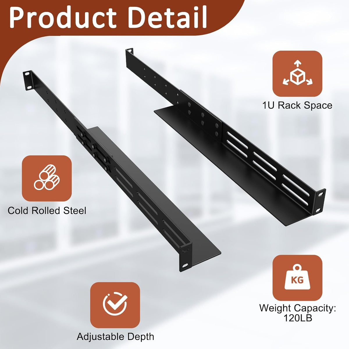 1U Universal Rack Mount Rails, 4-Post Server Rack Rail