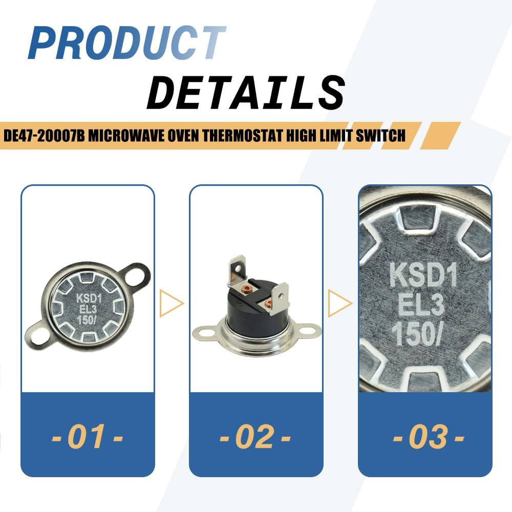 2-Pack DE47-20007B Microwave Oven Thermostat High Limit Switch Compatible with Samsung Replacements DE47-20007A