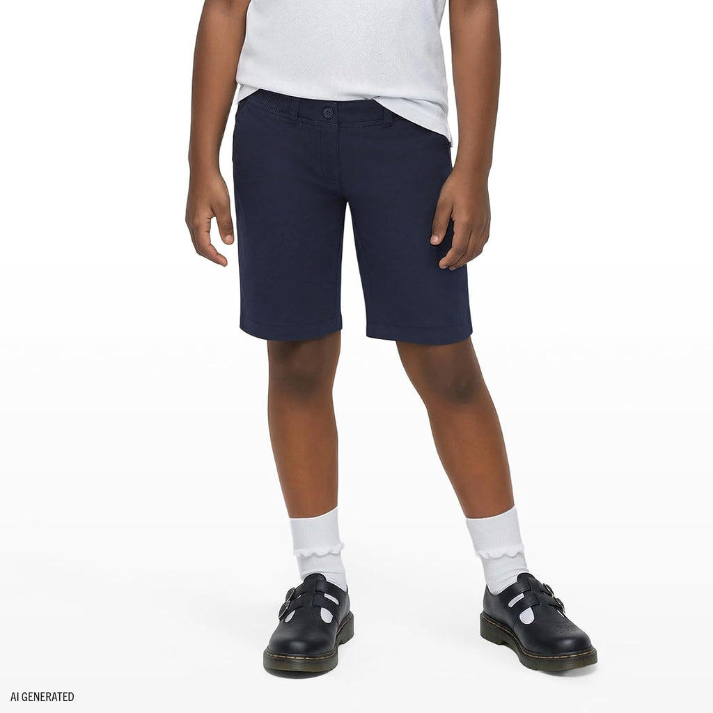 Juniors Uniform Bermuda Shorts, Skinny Style with Hook & Eye Closure, Stretch Twill Fabric