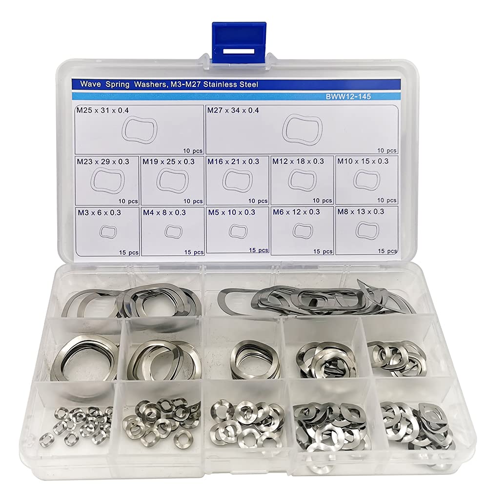 Wave Spring Washers M3-M27 Assortment Kit, 145 pcs, Stainless Steel