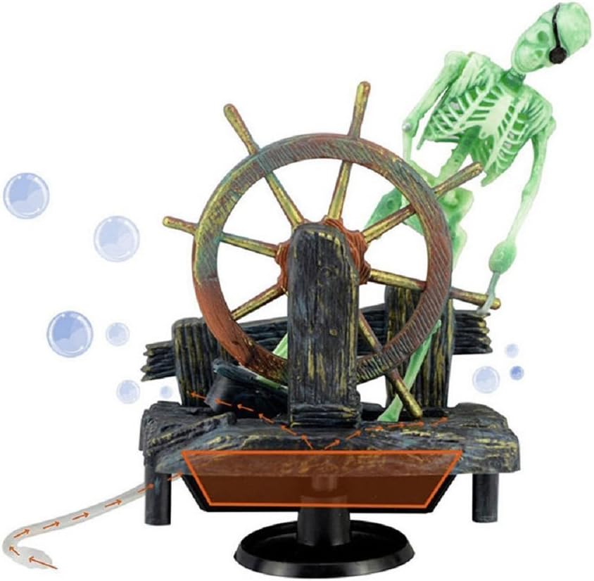 Aquarium Decor Ornament Air-Driven Active Skeleton Pirate Captain for Fish Tank Decoration