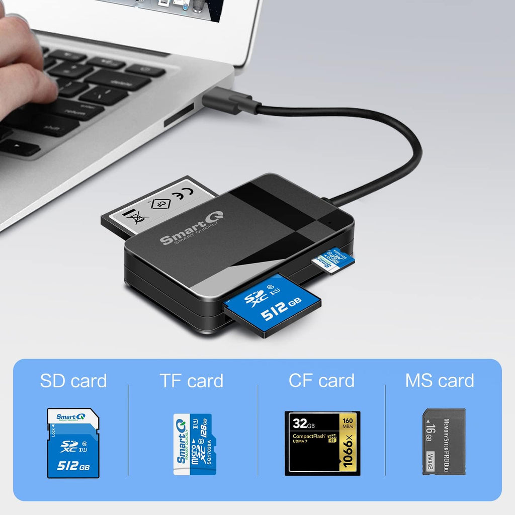 SD Card Reader, 4-in-1 USB C 3.0 SD/Micro SD/MS/CF Memory Card Reader, Adapter for Camera, Compatible with MacBook
