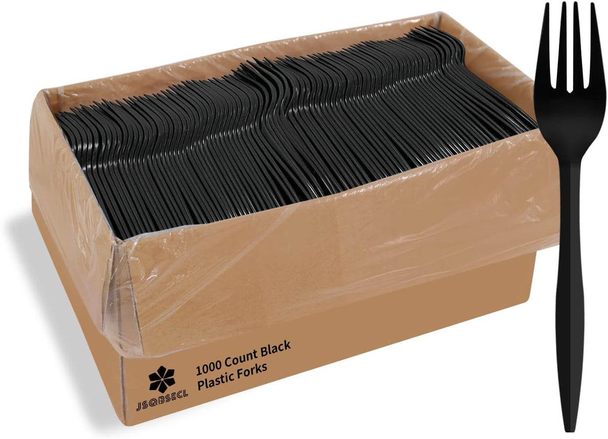 [1000 Pack] Disposable Plastic Forks-Party Dimensions Bulk Black Disposable Silverware Plastic Cutlery Fork (1000