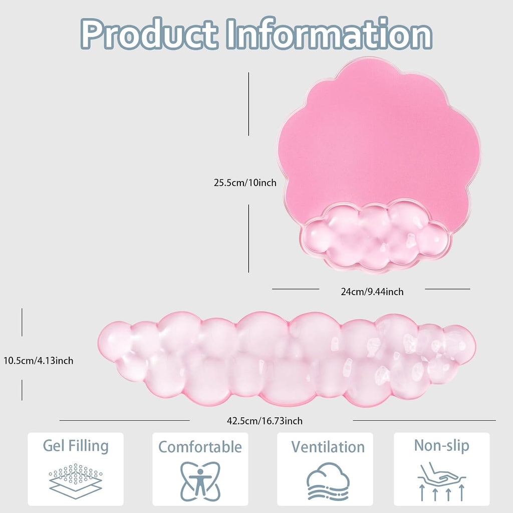 Pink Cloud Gel Wrist Rest for Keyboard and Mouse - Ergonomic Mouse Pad | Cooling Office Accessories Comfort Pain &