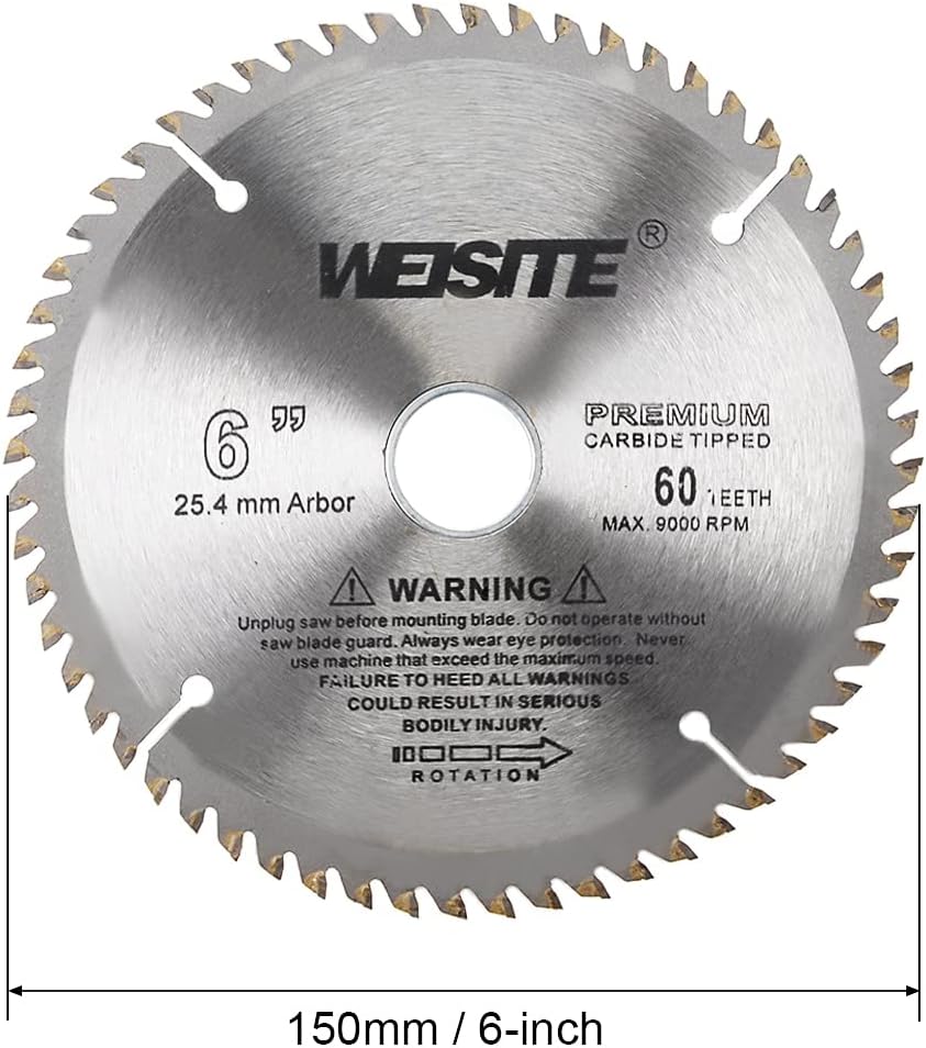 6" Circular Saw Blade, 60T 1" Arbor with 7/8" Ring, Wood TCT Carbide Tipped Slitting Saw