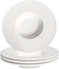 Creative home decor ceramic wide-rimmed soup bowls/plates, 5.3 oz pasta bowl set of 4, white embossed bowls and