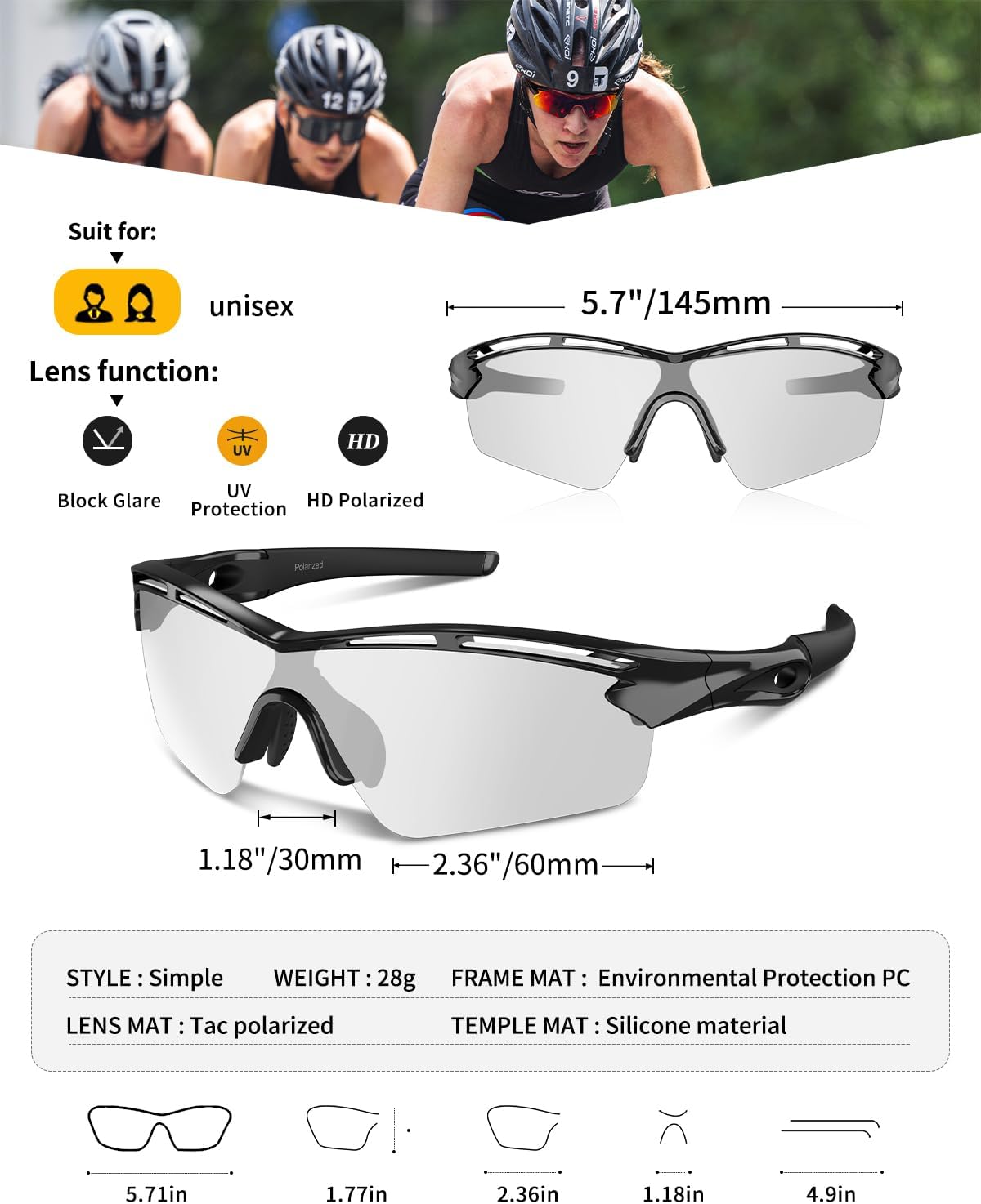Sports Sunglasses Polarized Cycling Running Glasses for Men Women | Anti-fog Anti-slip Outdoor Baseball Golf Hiking