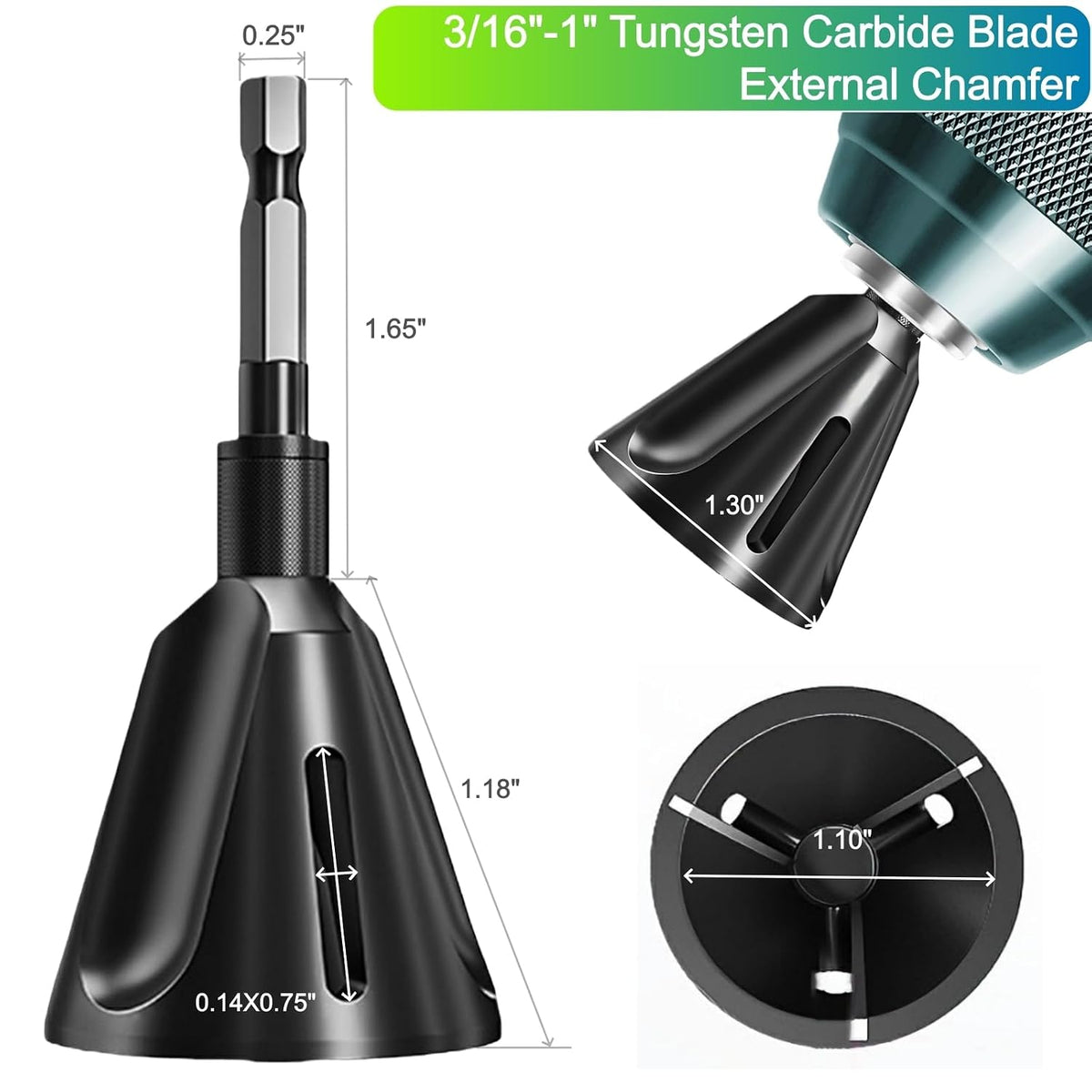 2PCS YG8 Tungsten Carbide Deburr Chamfer Bits 1/4" Hex Shank, Fits 1/8-3/4"