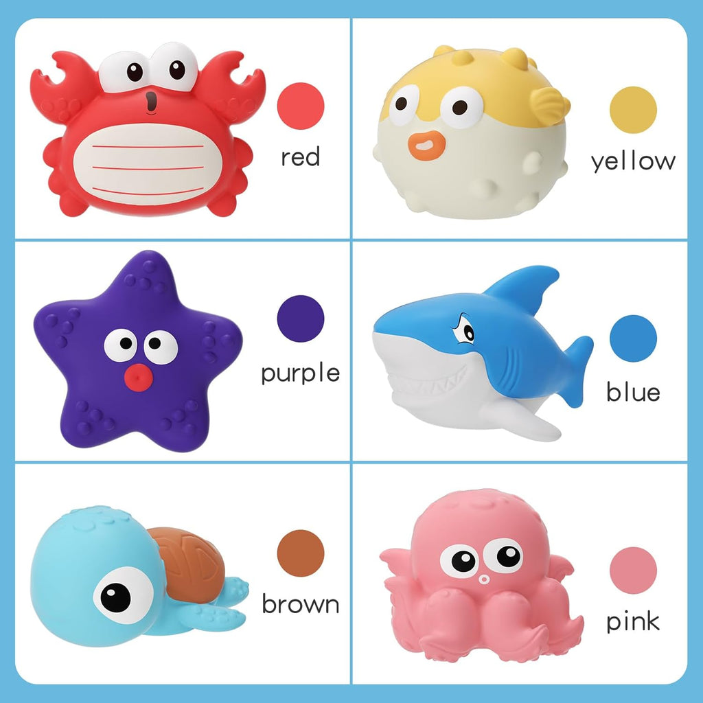 Bath Toys for Toddlers 6-12-18 Month, Bathtub Toys with 6 Baby Bath Animals, No-Hole Design Keeps Dry, Floating Toys