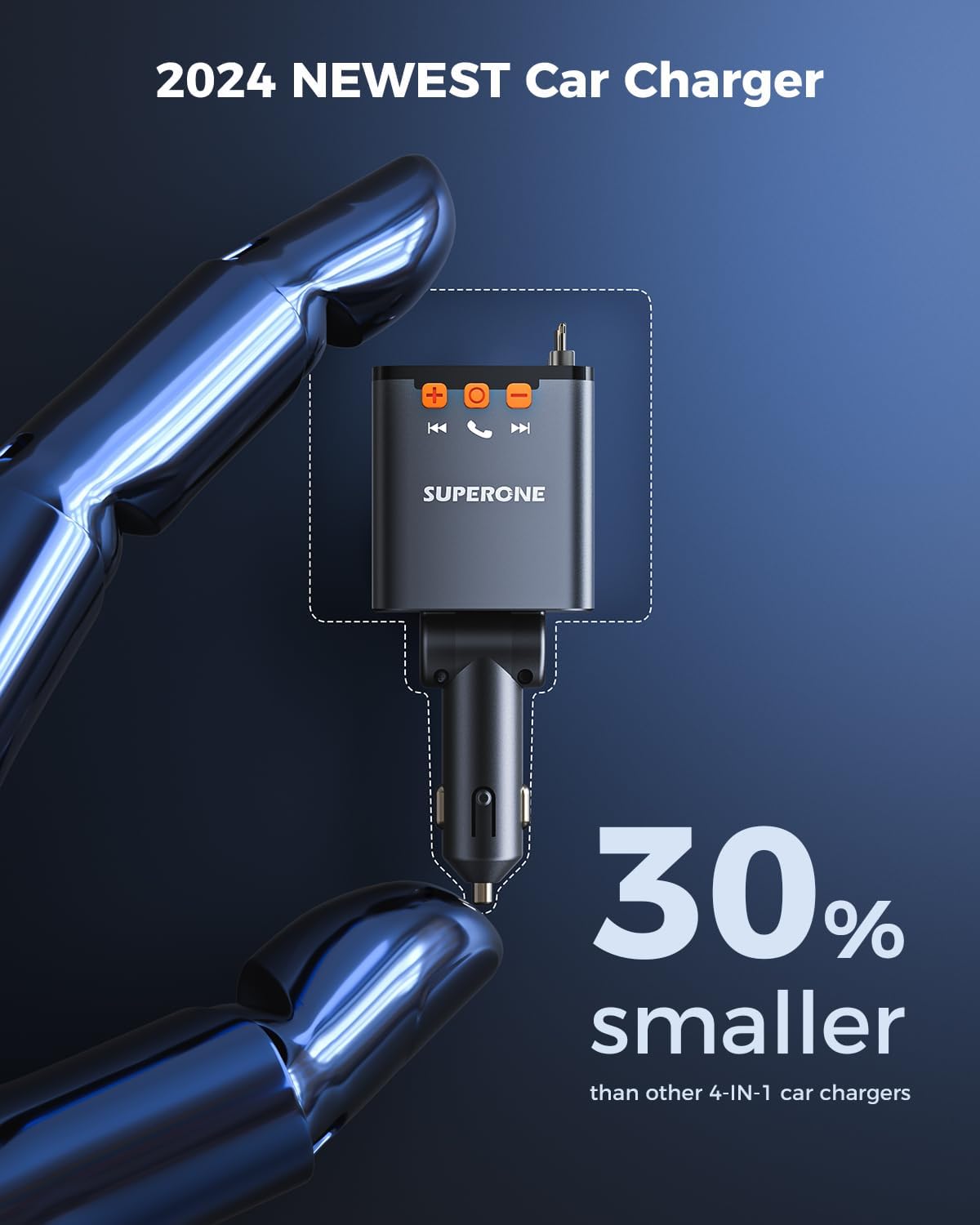 69W Retractable Car Charger, Compact Bluetooth 5.3 FM Transmitter | 4 in 1 Bluetooth Car Adapter, Apple & USB C