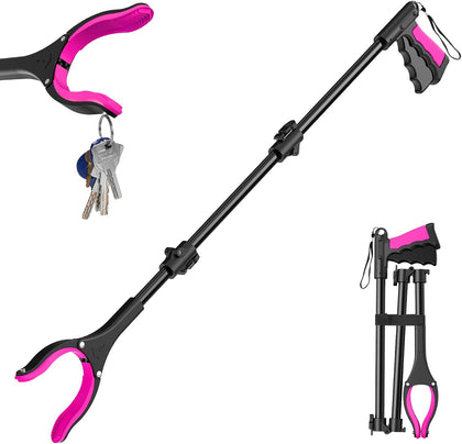 36" Grabber Reacher Tool, Foldable Reacher Grabber Pickup Tool with 360° Rotating Jaw & Two Magnets, Extra Long Trash