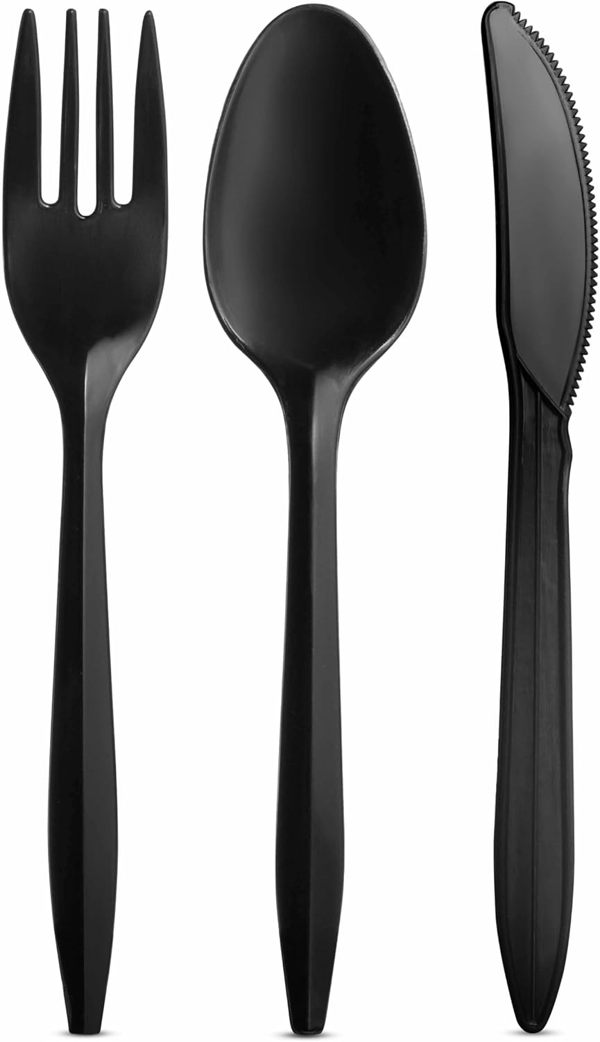 1000 Count Black Plastic Silverware Set Disposable Cutlery