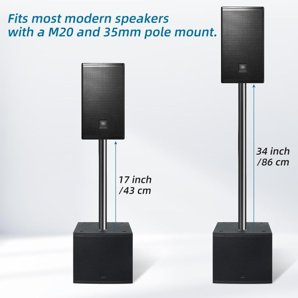 Subwoofer Speaker Pole Extension Pole, 17 Inch M20 Threaded and 35mm Speaker Stand Load Capacity 66LBS