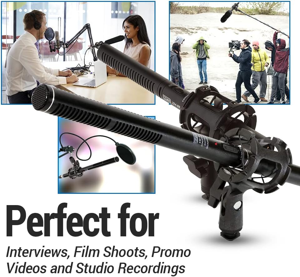 XM-55 13-Piece Professional Video & Broadcast Unidirectional Condenser Shotgun Microphone Kit - Complete Set Includes